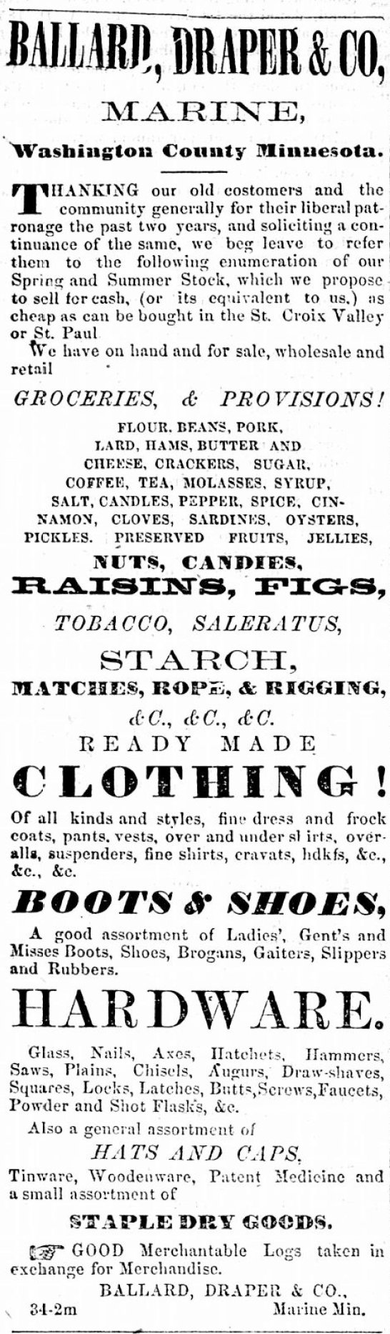 Ballard Draper ad 1859