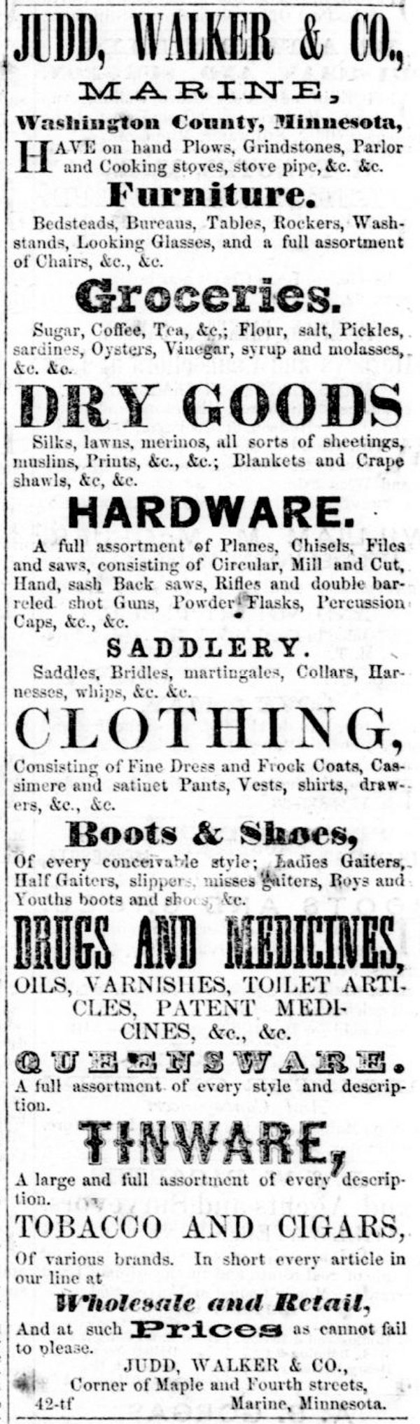 Judd Walkerand Company ad 1857